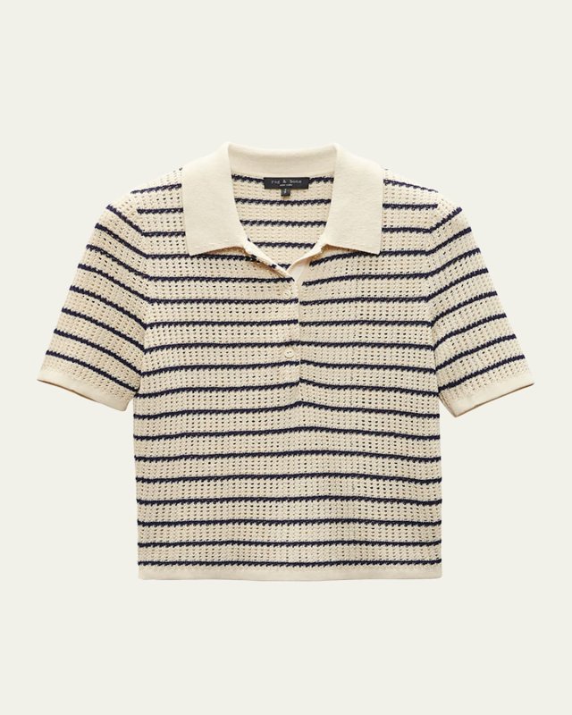 Viola Stripe Open-Knit Polo Top